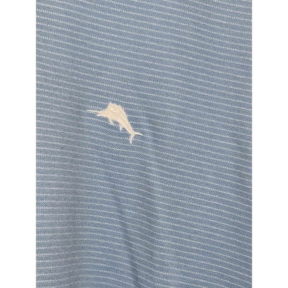 Tommy Bahama Golf Polo Mens Small Blue Striped Short‎ Sleeve Marlin Logo  Shirt